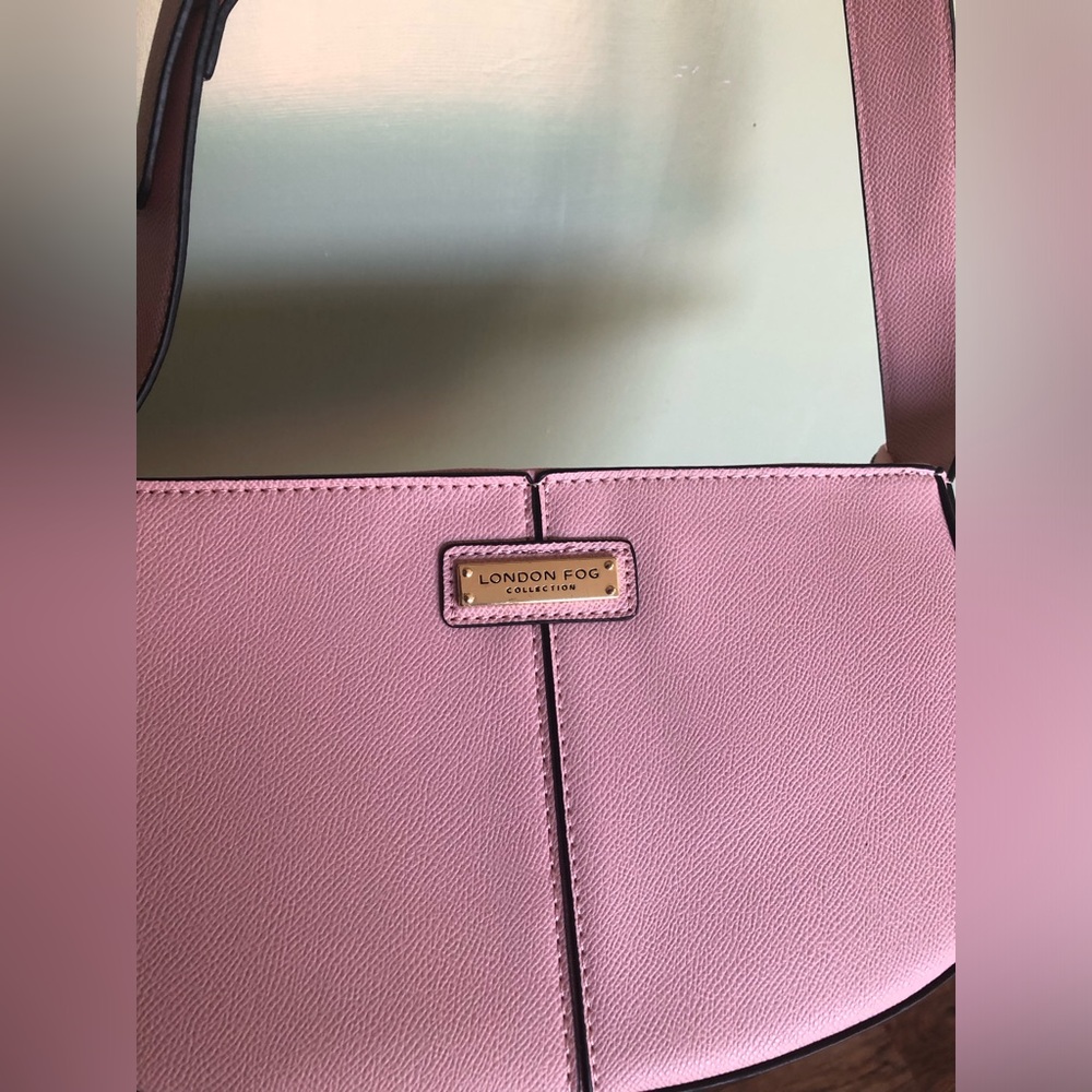 London Fog Pink Leather Purse Hand Shoulder Bag Adjustable Strap Gold Tone Zip - Picture 3 of 10